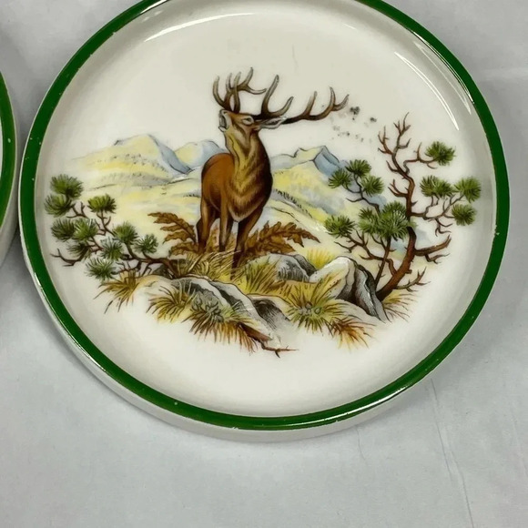 Vintage Antique Bavaria Germany Wildlife Coasters Set of 2 Elk Mallard Duck - Picture 3 of 8
